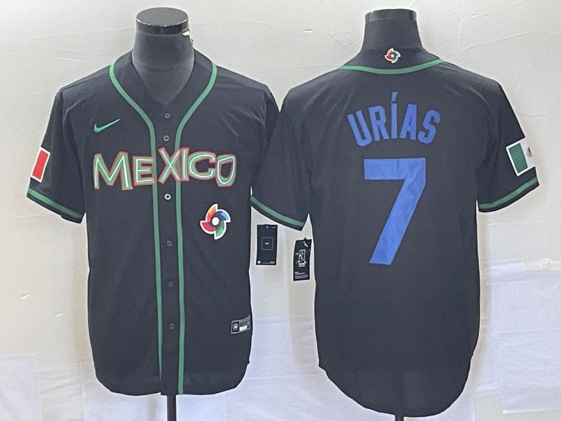 Men 2023 World Cub Mexico 7 Urias Black blue Nike MLB Jersey13